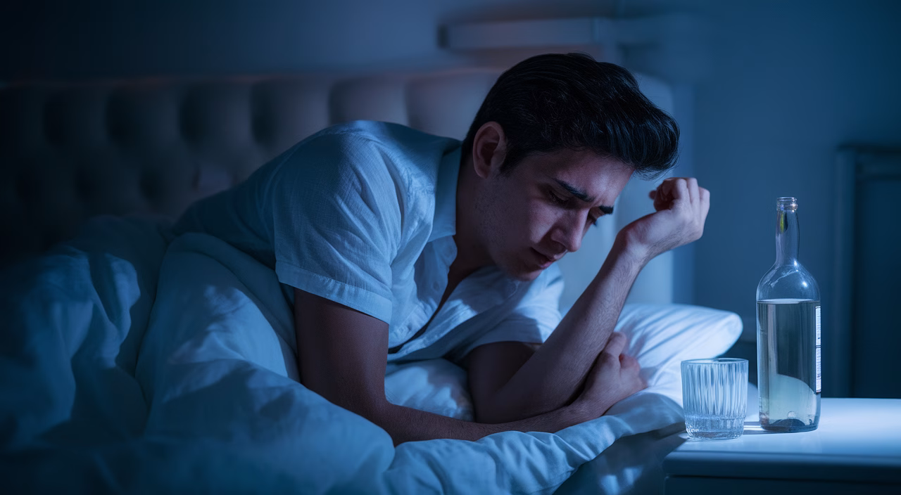 alcohol and sleep apnea link blurry man tossing in bed from sleep apnea