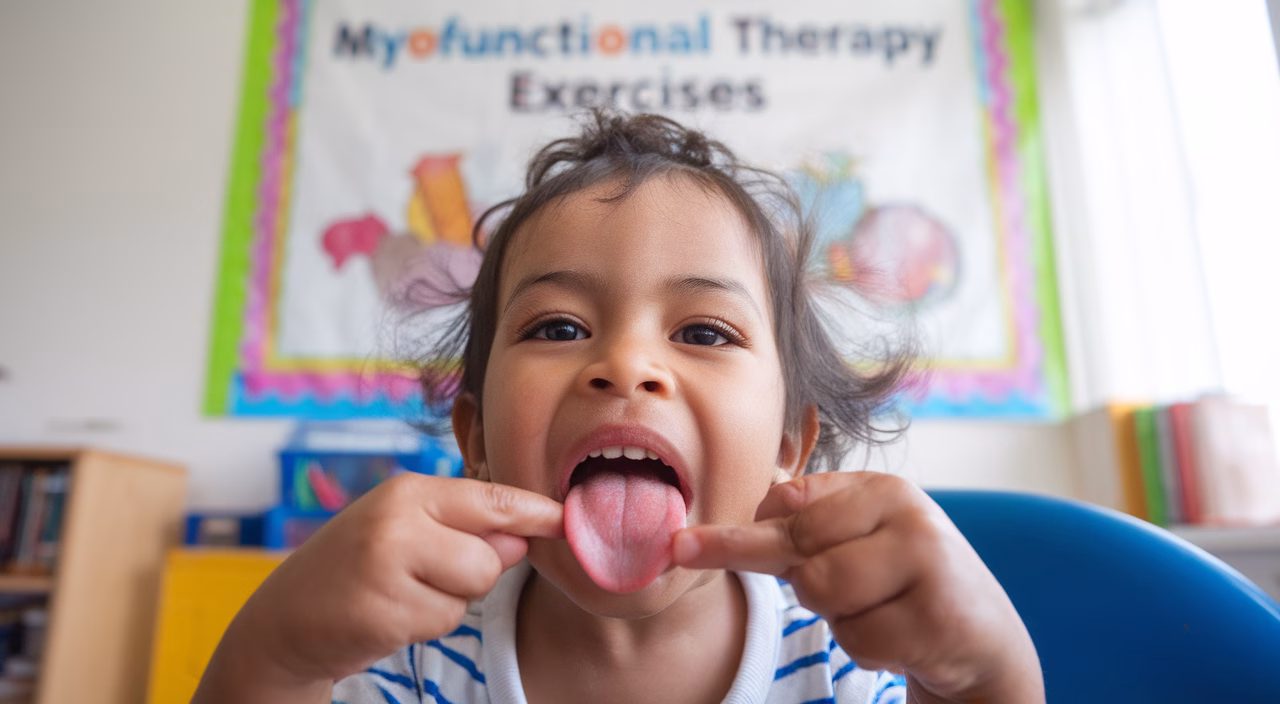 Improving tongue posture in kids Child doing tongue posture exercises